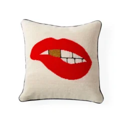 Jonathan Adler Lips Bitten Needlepoint Pillow