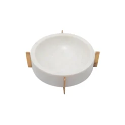 Bidk Home KITCHEN Marble Bowl W/ Brass Antique Base / 8