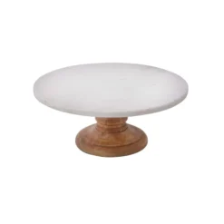 Bidk Home KITCHEN Large Marble Plate On Mango Wood Stand