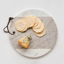 Creative Co-op KITCHEN Grey & White Round Marble Cheese Board 9"