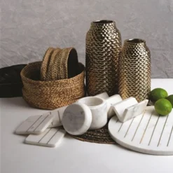 Bidk Home Square Marble Coaster W/ Brass, Set Of 4 KITCHEN