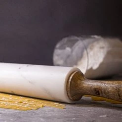 Bidk Home White Marble & Mango Wood Rolling Pin W/ Base NEW ARRIVAL