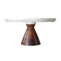 Bidk Home Marble Cake Stand W/ Wood Base