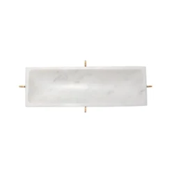 Bidk Home KITCHEN Marble Tray W/ Brass Antique Base / 14"