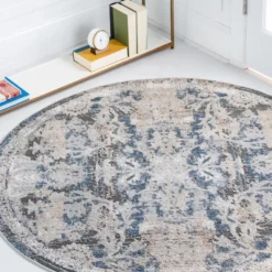 Unique Loom DECOR Classica Round Rug, Navy Blue