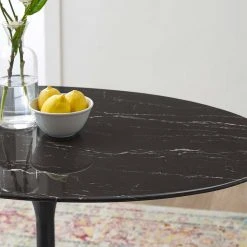 Modway FURNITURE Lily Black Oval Marble Dining Table, Black Base