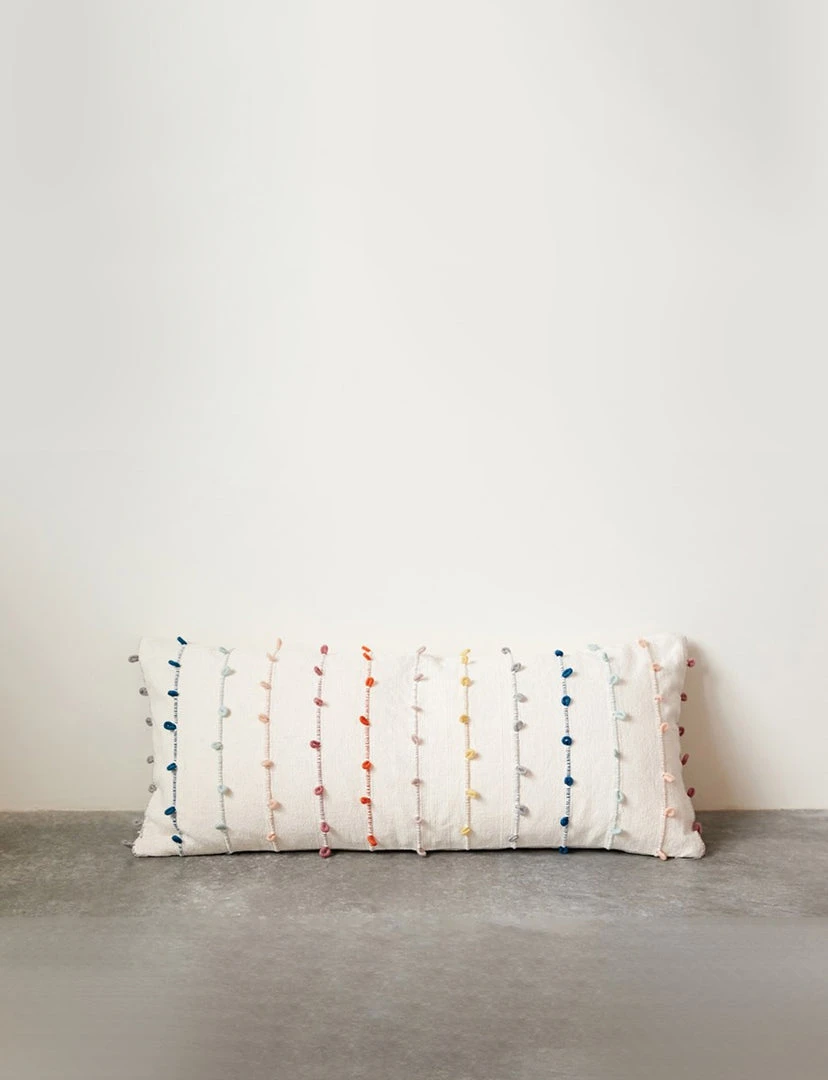 Creative Co-op Cotton Pillow W/ Multi Color Embroidery Loop 2 Creative Co-op Cotton Pillow W/ Multi Color Embroidery Loop