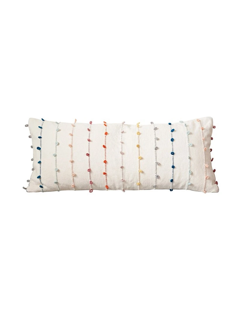 Creative Co-op Cotton Pillow W/ Multi Color Embroidery Loop 1 Creative Co-op Cotton Pillow W/ Multi Color Embroidery Loop