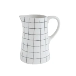 Creative Co-op KITCHEN Stoneware Pitcher W/ Black Grid