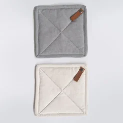 Creative Co-op Square Cotton Pot Holder W/ Leather Loop 5 Creative Co-op Square Cotton Pot Holder W/ Leather Loop