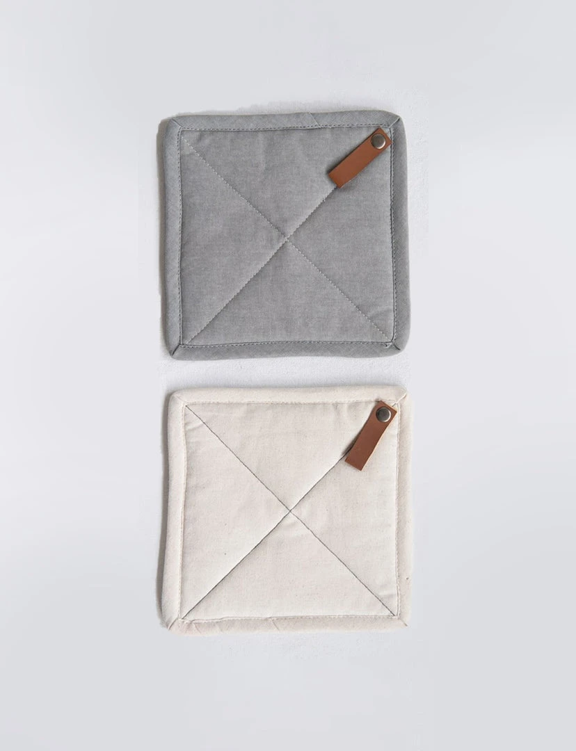 Creative Co-op Square Cotton Pot Holder W/ Leather Loop 3 Creative Co-op Square Cotton Pot Holder W/ Leather Loop