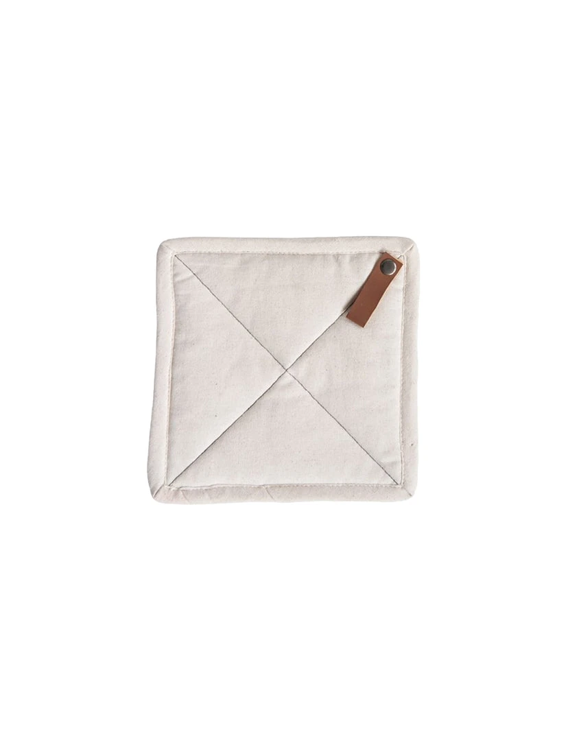 Creative Co-op Square Cotton Pot Holder W/ Leather Loop 1 Creative Co-op Square Cotton Pot Holder W/ Leather Loop