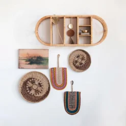 Creative Co-op DECOR Wrapped Rattan Oval Wall Shelf 5 Creative Co-op DECOR Wrapped Rattan Oval Wall Shelf