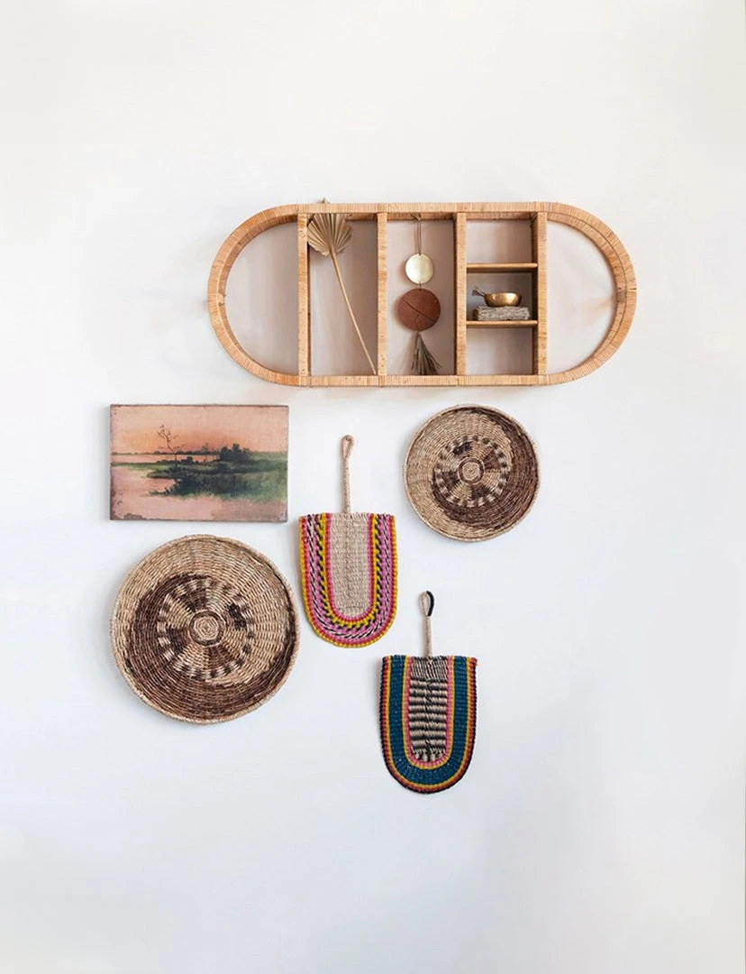 Creative Co-op DECOR Wrapped Rattan Oval Wall Shelf 3 Creative Co-op DECOR Wrapped Rattan Oval Wall Shelf