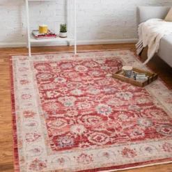 Unique Loom Teba Rectangle Rug, Red DECOR