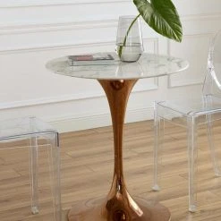 Modway Lily Round Marble Dining Table, Rose Gold Base 19 Modway Lily Round Marble Dining Table, Rose Gold Base