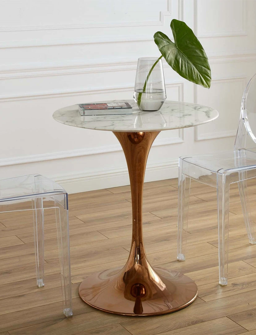 Modway Lily Round Marble Dining Table, Rose Gold Base 6 Modway Lily Round Marble Dining Table, Rose Gold Base