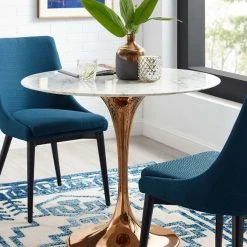 Modway Lily Round Marble Dining Table, Rose Gold Base 17 Modway Lily Round Marble Dining Table, Rose Gold Base