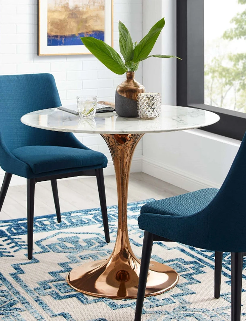 Modway Lily Round Marble Dining Table, Rose Gold Base 4 Modway Lily Round Marble Dining Table, Rose Gold Base