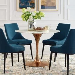 Modway Lily Round Marble Dining Table, Rose Gold Base