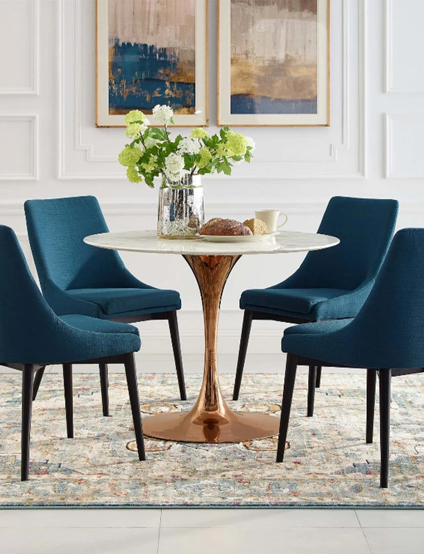 Modway Lily Round Marble Dining Table, Rose Gold Base 2 Modway Lily Round Marble Dining Table, Rose Gold Base