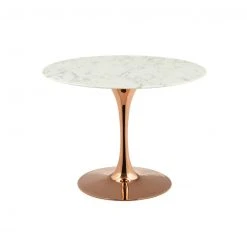 Modway Lily Round Marble Dining Table, Rose Gold Base