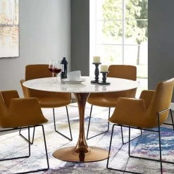 Modway Lily Round Marble Dining Table, Rose Gold Base 21 Modway Lily Round Marble Dining Table, Rose Gold Base