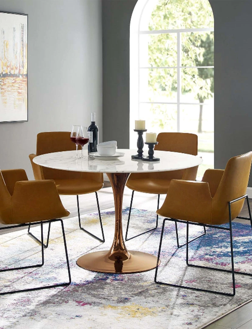 Modway Lily Round Marble Dining Table, Rose Gold Base 8 Modway Lily Round Marble Dining Table, Rose Gold Base