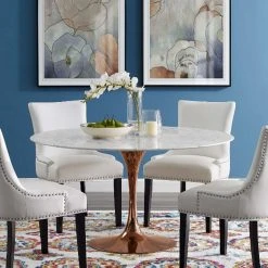 Modway Lily Round Marble Dining Table, Rose Gold Base 23 Modway Lily Round Marble Dining Table, Rose Gold Base