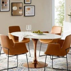 Modway FURNITURE Lily Oval Marble Dining Table, Rose Gold Base