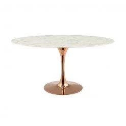 Modway FURNITURE Lily Oval Marble Dining Table, Rose Gold Base