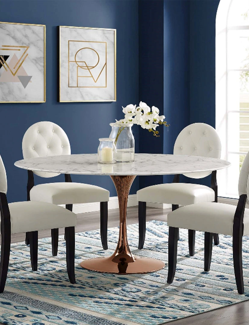 Modway Lily Round Marble Dining Table, Rose Gold Base 12 Modway Lily Round Marble Dining Table, Rose Gold Base
