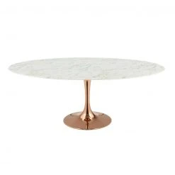 Modway FURNITURE Lily Oval Marble Dining Table, Rose Gold Base