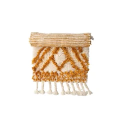 CREATIVE CO-OP Wool Tufted Patterned Rug W/ Braided Tassels / 24" X 40" DECOR