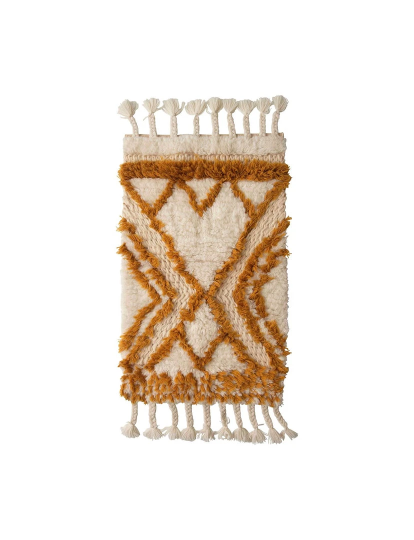 CREATIVE CO-OP Wool Tufted Patterned Rug W/ Braided Tassels / 24" X 40" DECOR 1 CREATIVE CO-OP Wool Tufted Patterned Rug W/ Braided Tassels / 24" X 40" DECOR