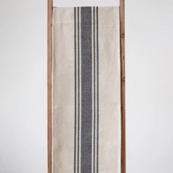 Creative Co-op Cotton Canvas Table Runner, Black Stripes