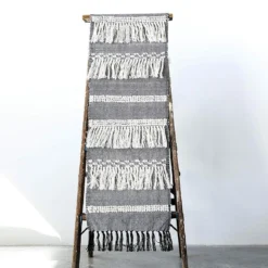 Creative Co-op Cotton Table Runner W/ Fringe, Grey & Cream KITCHEN