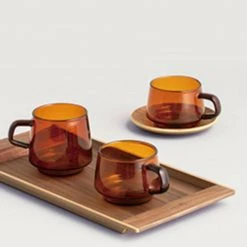 Kinto Sepia Cup & Saucer 270ml / 9oz 6 Kinto Sepia Cup & Saucer 270ml / 9oz