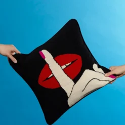Jonathan Adler DECOR Lips Hush Needlepoint Pillow