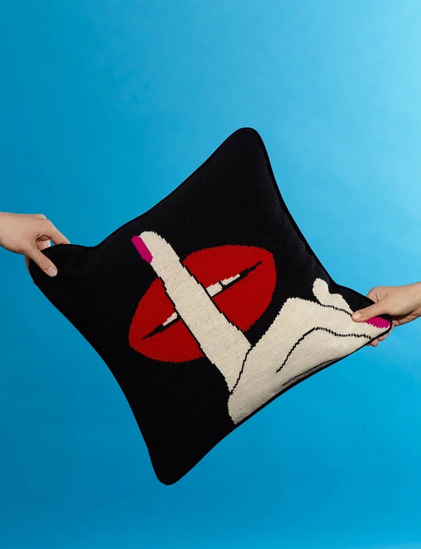 Jonathan Adler DECOR Lips Hush Needlepoint Pillow 2 Jonathan Adler DECOR Lips Hush Needlepoint Pillow