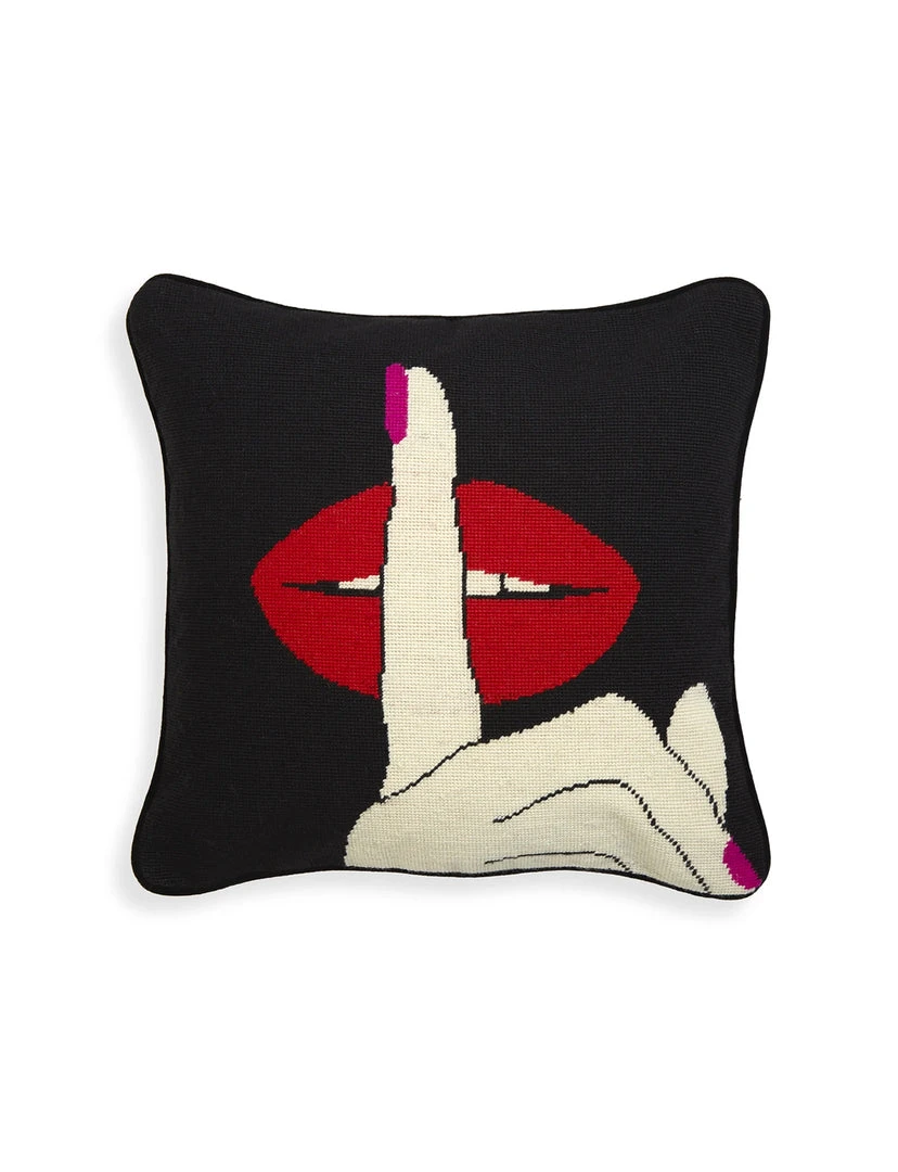 Jonathan Adler DECOR Lips Hush Needlepoint Pillow 1 Jonathan Adler DECOR Lips Hush Needlepoint Pillow