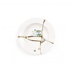Seletti Kintsugi Soup Plate, Blue Bird
