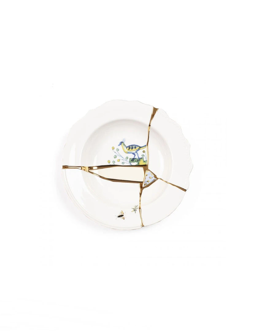 Seletti Kintsugi Soup Plate, Blue Bird 1 Seletti Kintsugi Soup Plate, Blue Bird