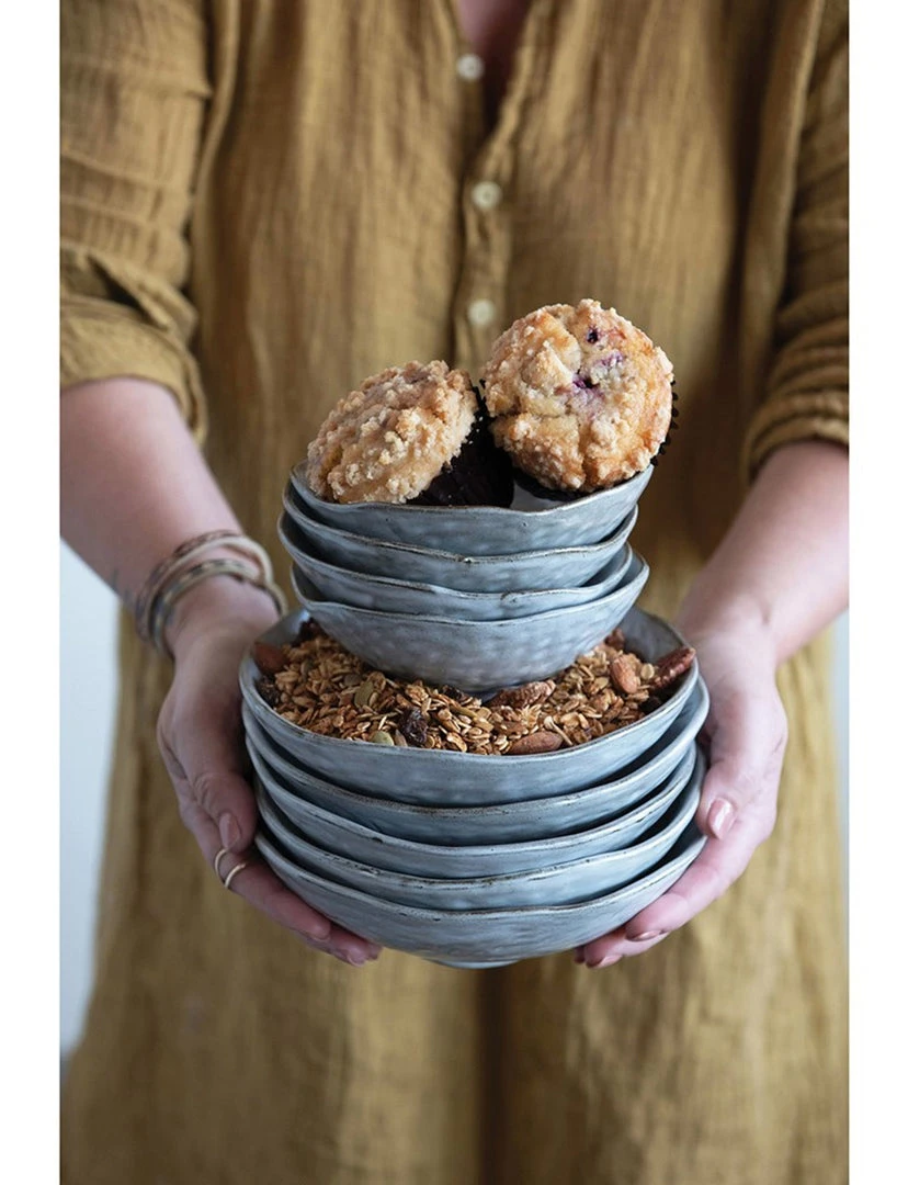 Creative Co-op Matte Stoneware Bowl, Grey 7" 3 Creative Co-op Matte Stoneware Bowl, Grey 7"