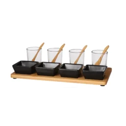 Bidk Home KITCHEN Bamboo Tapas Set W/ Black Bowls