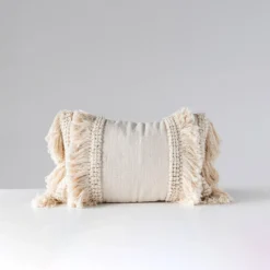 Creative Co-op DECOR Cotton & Chenille Woven Lumbar Pillow W/ Fringe 24