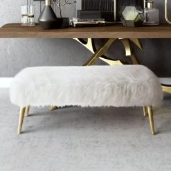 Tov FURNITURE Tera White Sheepskin Bench