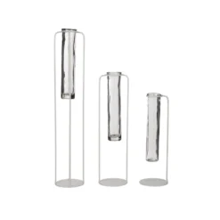 Bidk Home Set Of 3 Single Flower Iron White Vase