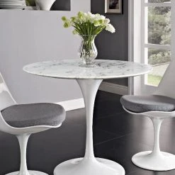 Modway Lily Round Marble Dining Table, White Base