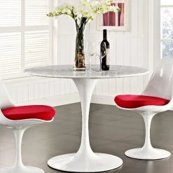 Modway Lily Round Marble Dining Table, White Base